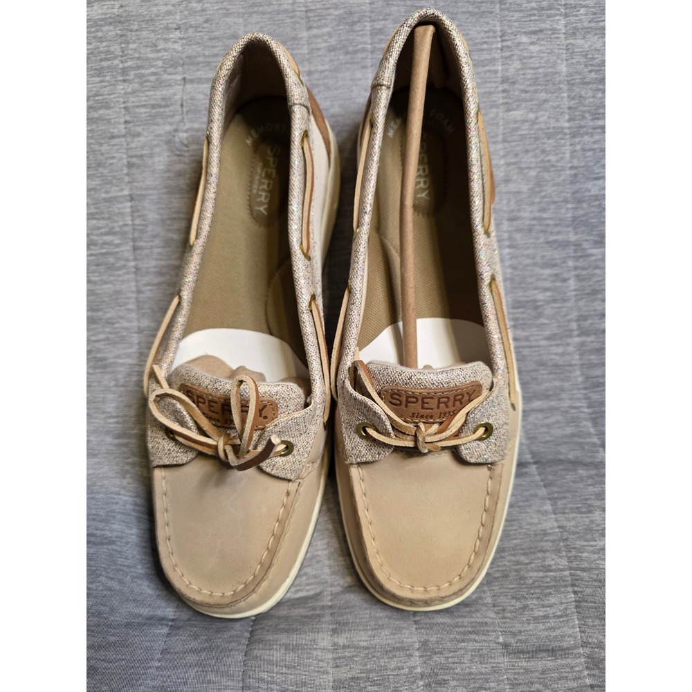 1456 Sperry Top-Sider Angelfish Beige Sparkle Boat Shoes Loafers STS83335 Size 9